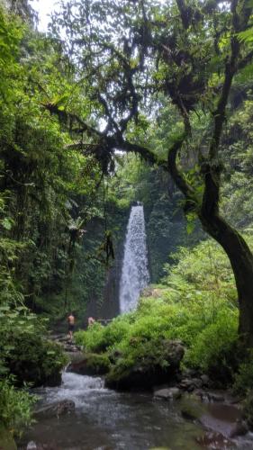 a waterfall in the middle of a river at Bunga Maliq Bungalow Lombok in Tetebatu