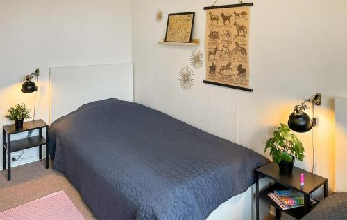 1 dormitorio con 1 cama azul en una habitación en Cozy Home In Nordborg With Wifi, en Nordborg