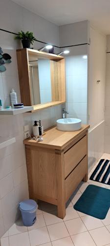 une salle de bain avec un lavabo et un miroir dans l'établissement La Toquade, à Théoule-sur-Mer