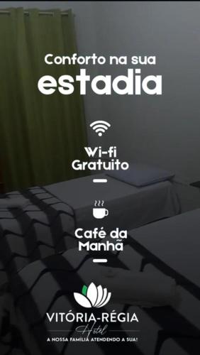 un panneau indiquant cotro nova sertinia et trois lits dans l'établissement HOTEL Vitoria Regia, à Brasiléia