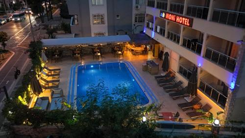 an overhead view of a hotel with a swimming pool at Moni Hotel in Marmaris