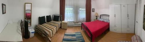 um quarto com uma cama e uma televisão em Classical American House 3 em Brooklyn