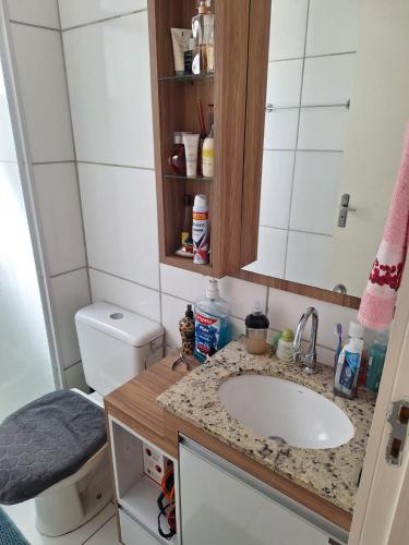 łazienka z umywalką i toaletą w obiekcie APTO POUSADA MANU LAGES tordesilhas w mieście Lages