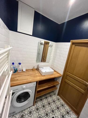 une salle de bain avec un lavabo et une machine à laver dans l'établissement Appartement Nice ville gare Iconic, à Nice