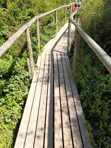 a person walking on a wooden bridge at CASA MIRASOL in Algarrobo