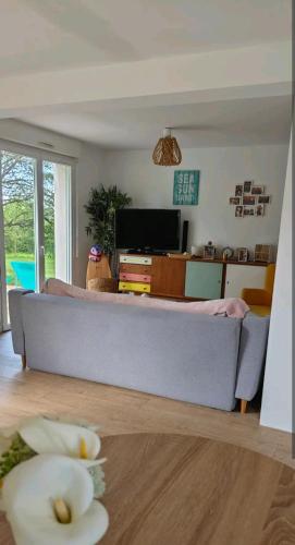 un salon avec un canapé et une télévision dans l'établissement Havre de Paix, à La Baule