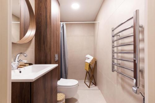 a bathroom with a toilet and a sink and a shower at Nida Curonian Lagoon in Nida
