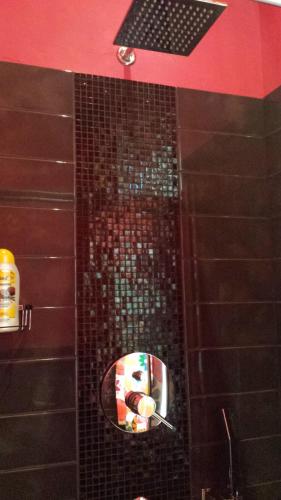a shower with a mirror in a bathroom at B&B Dolce Sogno in SantʼElpidio a Mare