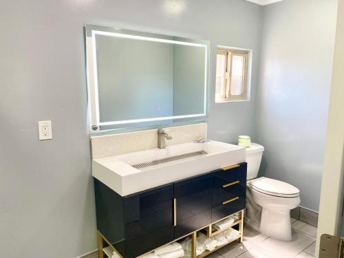 bagno con lavandino e servizi igienici di Lone Oak Lodge a Monterey