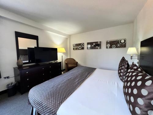 a hotel room with a bed and a television at Hotel GH Guaparo Suites Valencia in Valencia