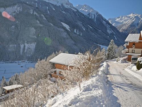 a house in the snow next to a mountain at Bella Vista XL in Vorderwaldberg