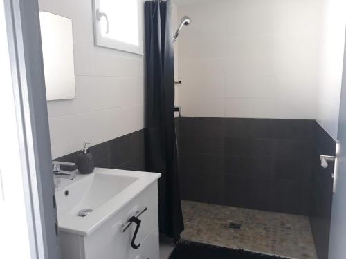 une salle de bain avec un lavabo et une douche dans l'établissement Mexico, à Saint-Mitre-les-Remparts