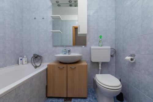 łazienka z toaletą, umywalką i wanną w obiekcie Apartments with a parking space Zagreb - 22137 w Zagrzebiu