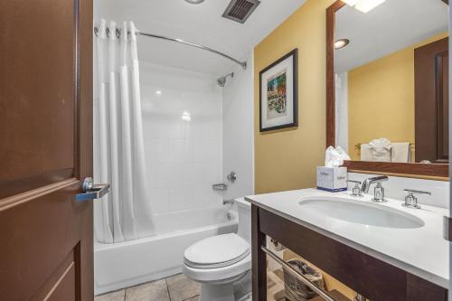 a bathroom with a sink and a toilet and a shower at Forest Park Hotel in Clifton Heights