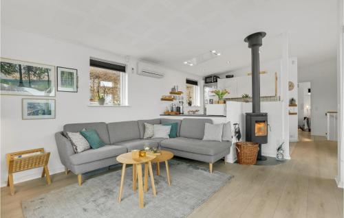 a living room with a couch and a fireplace at Awesome Home In Børkop in Børkop