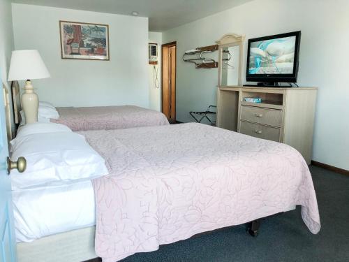 pokój hotelowy z 2 łóżkami i telewizorem z płaskim ekranem w obiekcie Starlite Motel w mieście Wisconsin Dells