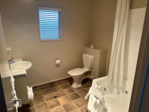 a bathroom with a toilet and a sink at The Suites Ashburton in Ashburton