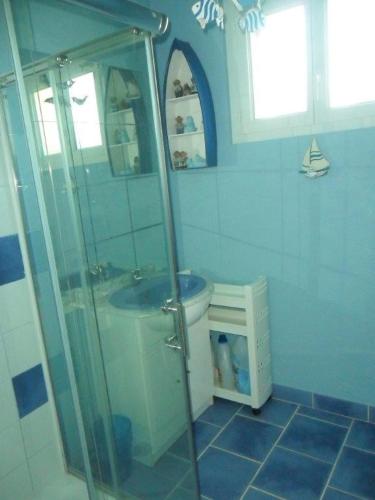 une salle de bain avec douche et lavabo dans l'établissement WELCOME ARROMANCHES, à Arromanches-les-Bains