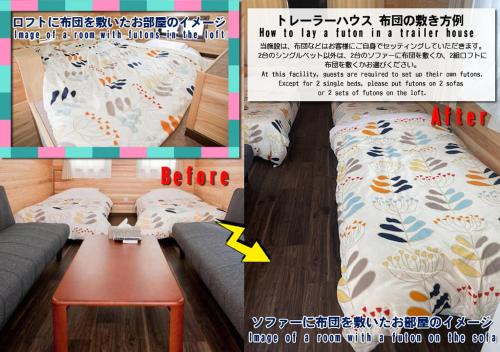 a poster of a room with a bed and a table at Station Villa Plaisir Mt. Fuji in Fujikawaguchiko