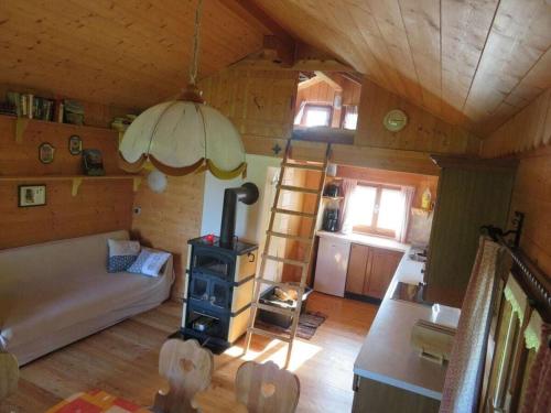 - un salon avec un canapé et une cuisinière dans l'établissement Schernthaner mountain hut, à Taxenbach
