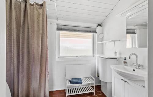 uma casa de banho com um lavatório e uma cortina de chuveiro em 2 Bedroom Nice Home In Hemmet em Hemmet