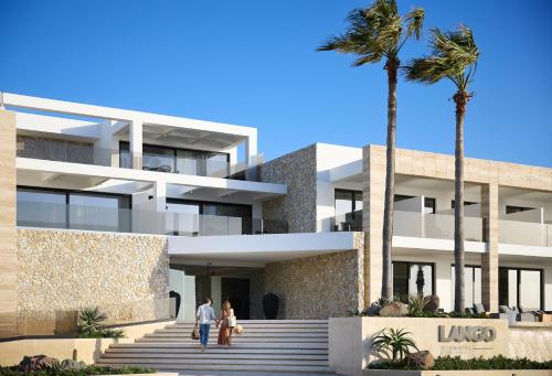 a rendering of a villa with palm trees at Lango Design Hotel & Spa, Adults Only in Kos