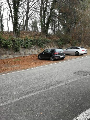 two cars parked on the side of a road at Villa in Precollina in Turin