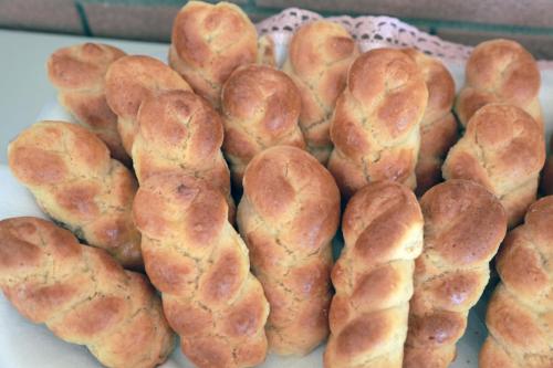a pile of bread rolls sitting on a table at BeB Villa Pacifica in Peschici
