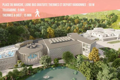un rendu d'un bâtiment avec piscine dans l'établissement Charmant studio centre Luchon, à Luchon