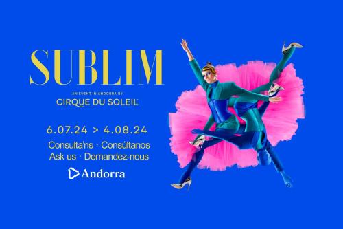 un dépliant pour une école de ballet avec un danseur sur fond bleu dans l'établissement Hotel Himàlaia Soldeu, à Soldeu