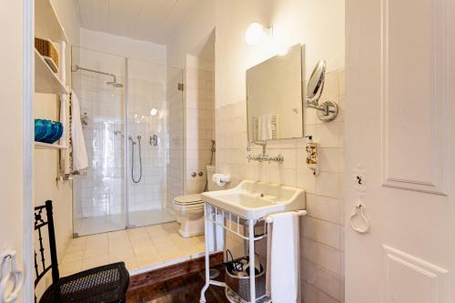 y baño con lavabo, ducha y aseo. en Casa De Santiago en Santiago do Cacém