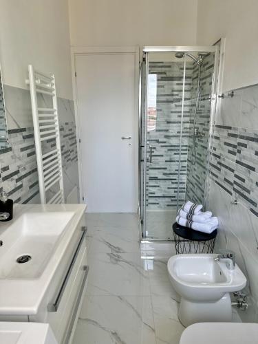 a bathroom with a sink and a toilet and a shower at casa la Rosa in Lesa
