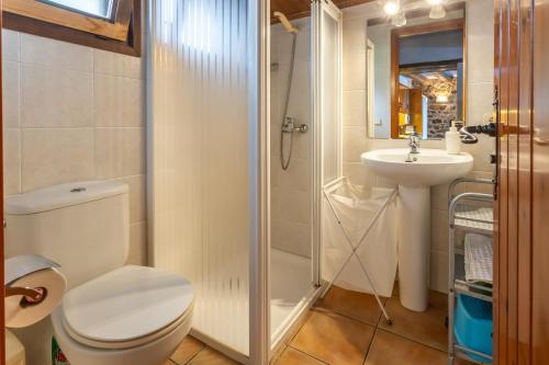uma casa de banho com um WC e um lavatório em La Pahissa de Can Abras Casa Rural em Girona