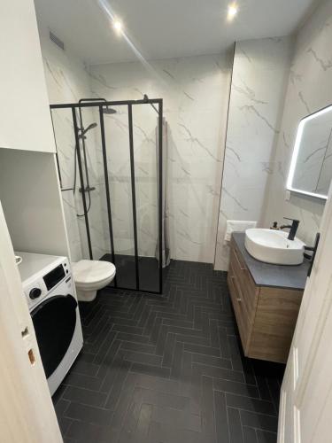 une salle de bain avec une douche, des toilettes et un lavabo dans l'établissement Appart Cosy, Proche Gare, à Nice