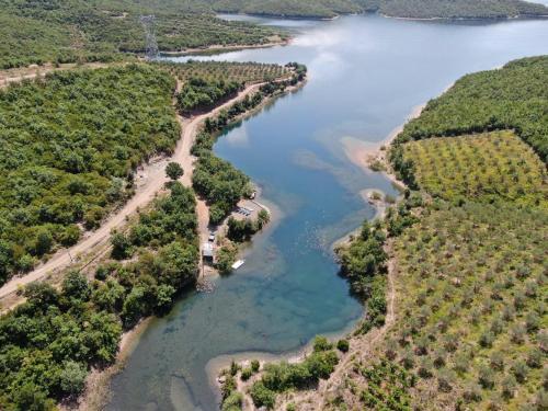an aerial view of the allegheny river at Camping Lisna in Vau i Dejës