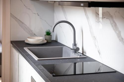 een keuken met een spoelbak en een aanrechtblad bij Ebenus Residence in Rethimnon