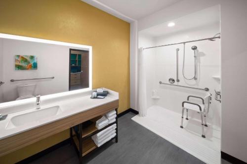 uma casa de banho com um lavatório e um chuveiro em La Quinta Inn & Suites by Wyndham El Paso East Loop-375 em El Paso
