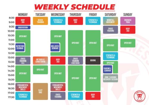 a map of the weekly schedule for the arsenal football team at Vilamar in Luz