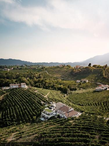 an aerial view of a winery in a vineyard at Locanda MaMaGiò in Valdobbiadene