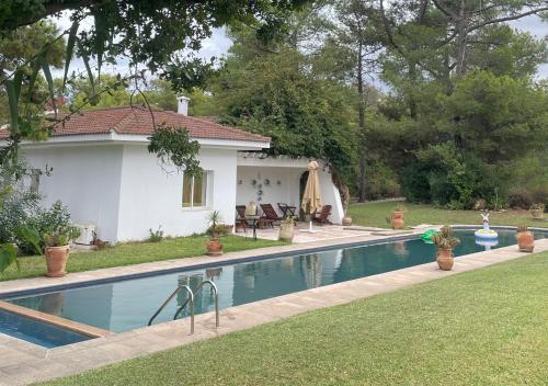 dom z basenem na dziedzińcu w obiekcie Villa avec piscine privée w mieście Tabarka