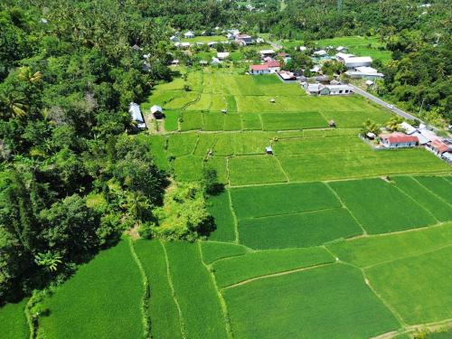 una vista aérea de un campo de césped verde en De Chicktoria Hostel, en Pawenang