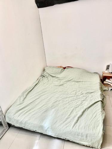un lit avec une couverture sur le sol dans une pièce dans l'établissement Nid douillet parisien, à Paris