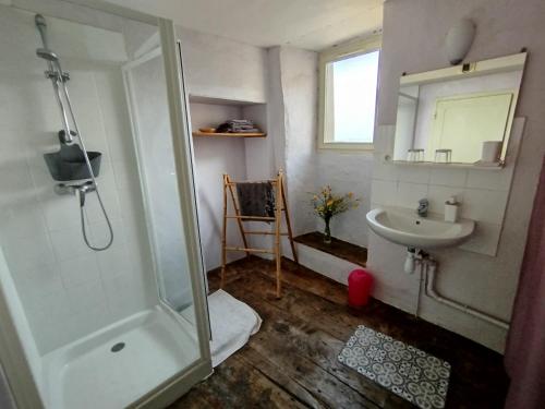 a bathroom with a shower and a sink at Cicendolle in Vallecalle