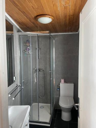 une salle de bain avec une douche, des toilettes et un lavabo dans l'établissement Nice 2 bedrooms flat in the center of Paris with terrasse and incredible view, à Paris