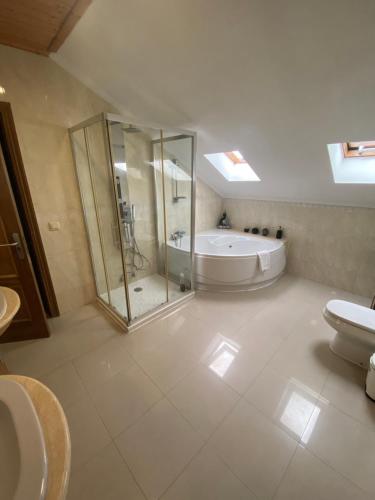 Ribadumia的住宿－A CASA DE SISAN，带淋浴、浴缸和卫生间的浴室