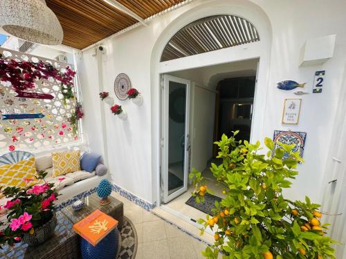 a living room with a couch and a plant at Suite Belvedere Capri Exclusive Rooms in Capri