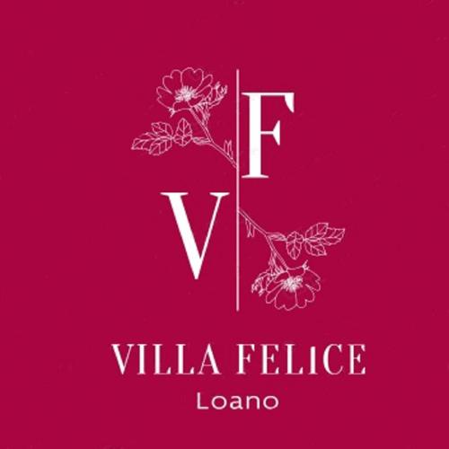 uma letra v com uma flor sobre um fundo vermelho em VILLA FELICE em Loano