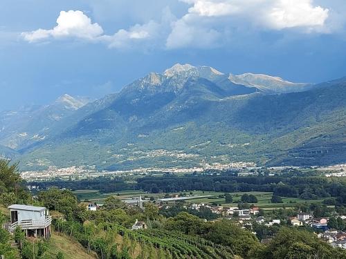 a view of a valley with a mountain in the background at 4-Zi-WG Casa Sogno - Valle mit Kamin. Alleinlage im Rebberg! in Agarone