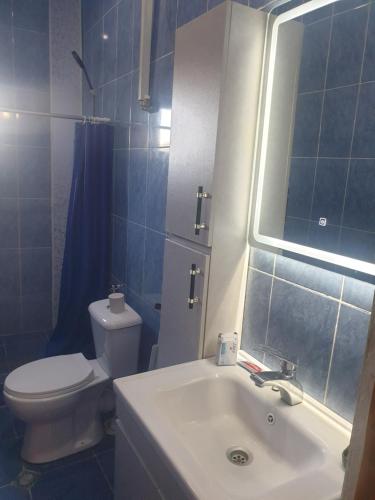a bathroom with a white sink and a toilet at KeMo121 in Zugdidi