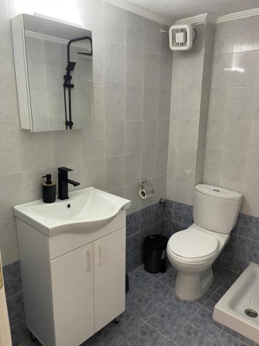 カリテア・ハルキディキにあるModern homeのバスルーム(白いトイレ、シンク付)